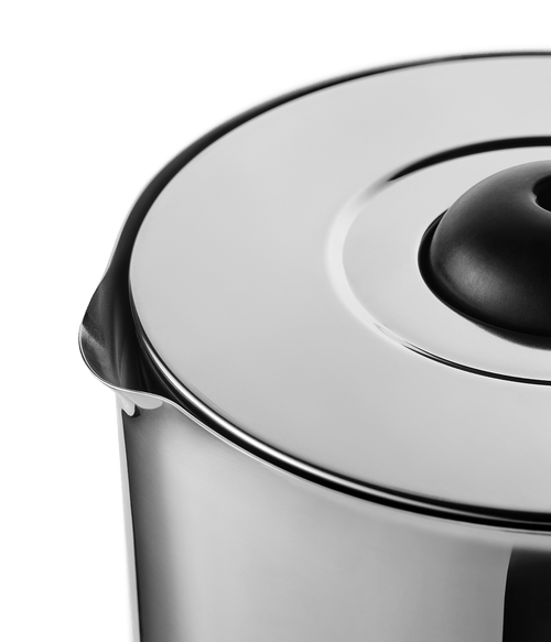 Close-up of the Aarke Coffee Thermal jug in stainless steel.