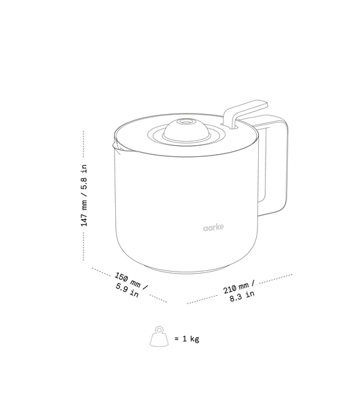 Illustration of the Aarke Thermal Jug with dimensions and weight.