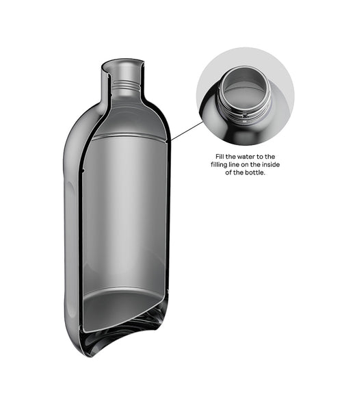 Inside of To-Go Bottle showing water filling mark.